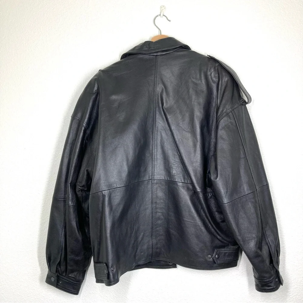 Vintage Together Oversized Bomber Leather Jacket Motorcycle Mens Large Black